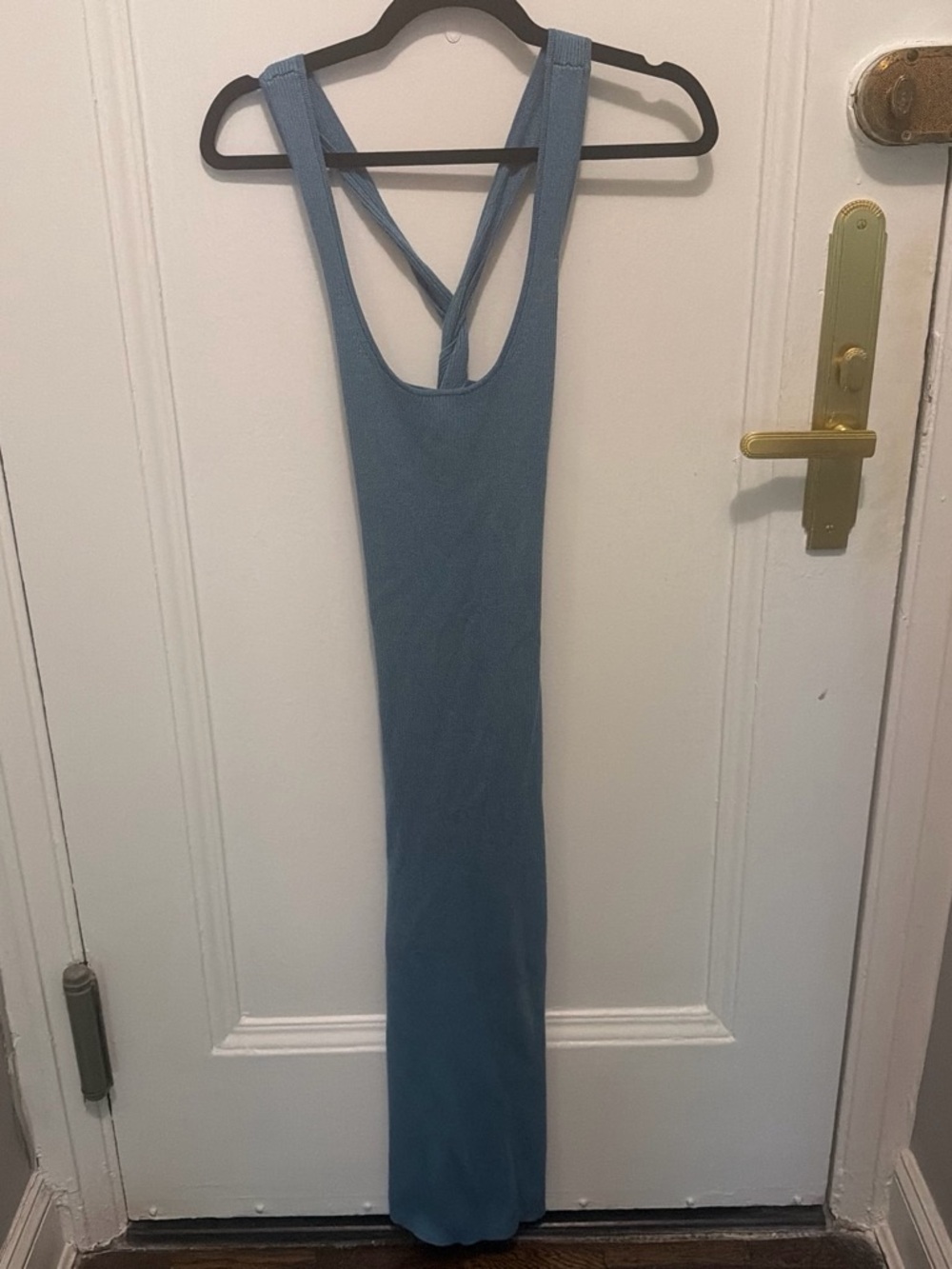 Blue Sleeveless Maxi Dress with Crisscross Back